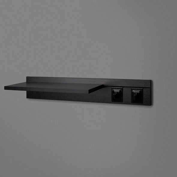 White Adjustable Floating Shelving 600mm With Two Black Hooks Lifestyle