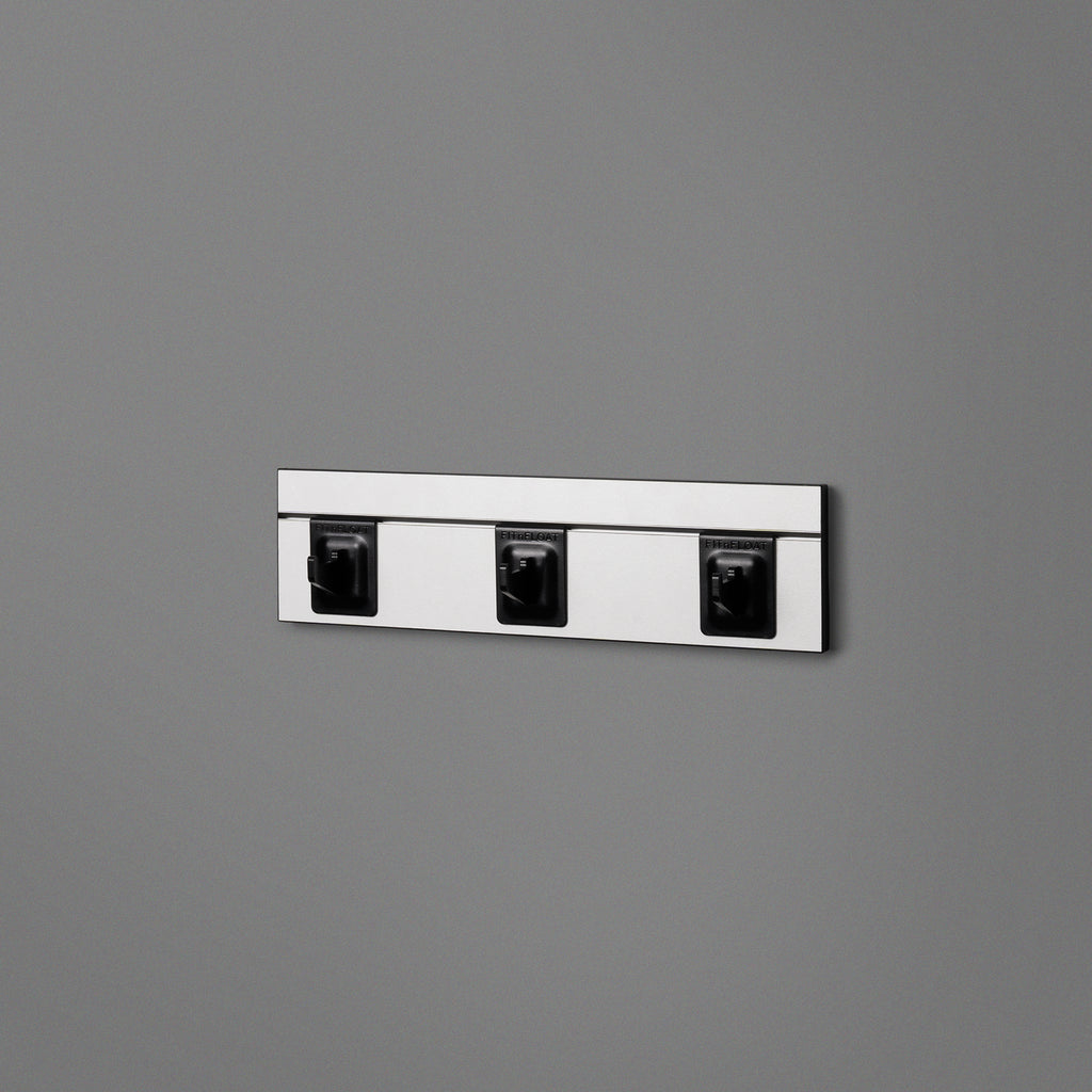 White Floating Shelving Back Panel With Three Black Hooks