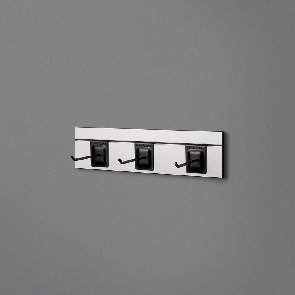 White Floating Shelving Back Panel With Three Black Prongs