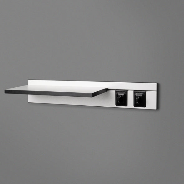 White Adjustable Floating Shelving 600mm With Two Black Hooks Lifestyle