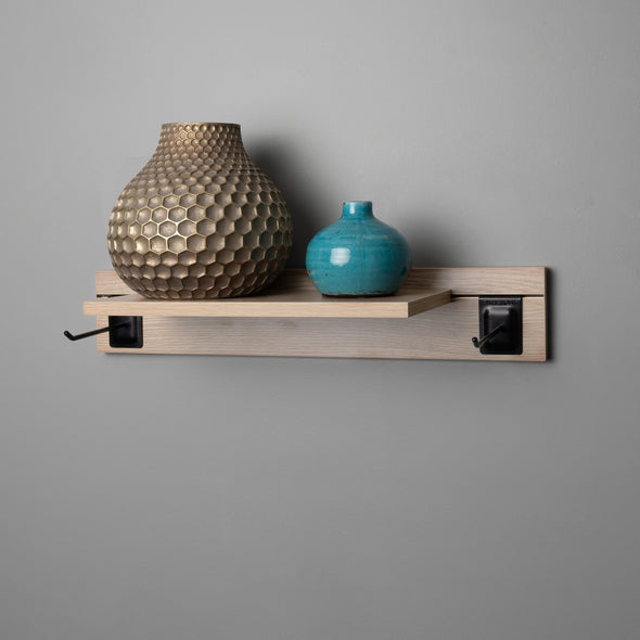 Woodgrain Adjustable Floating Shelving 600mm With Two Black Prongs Lifestyle