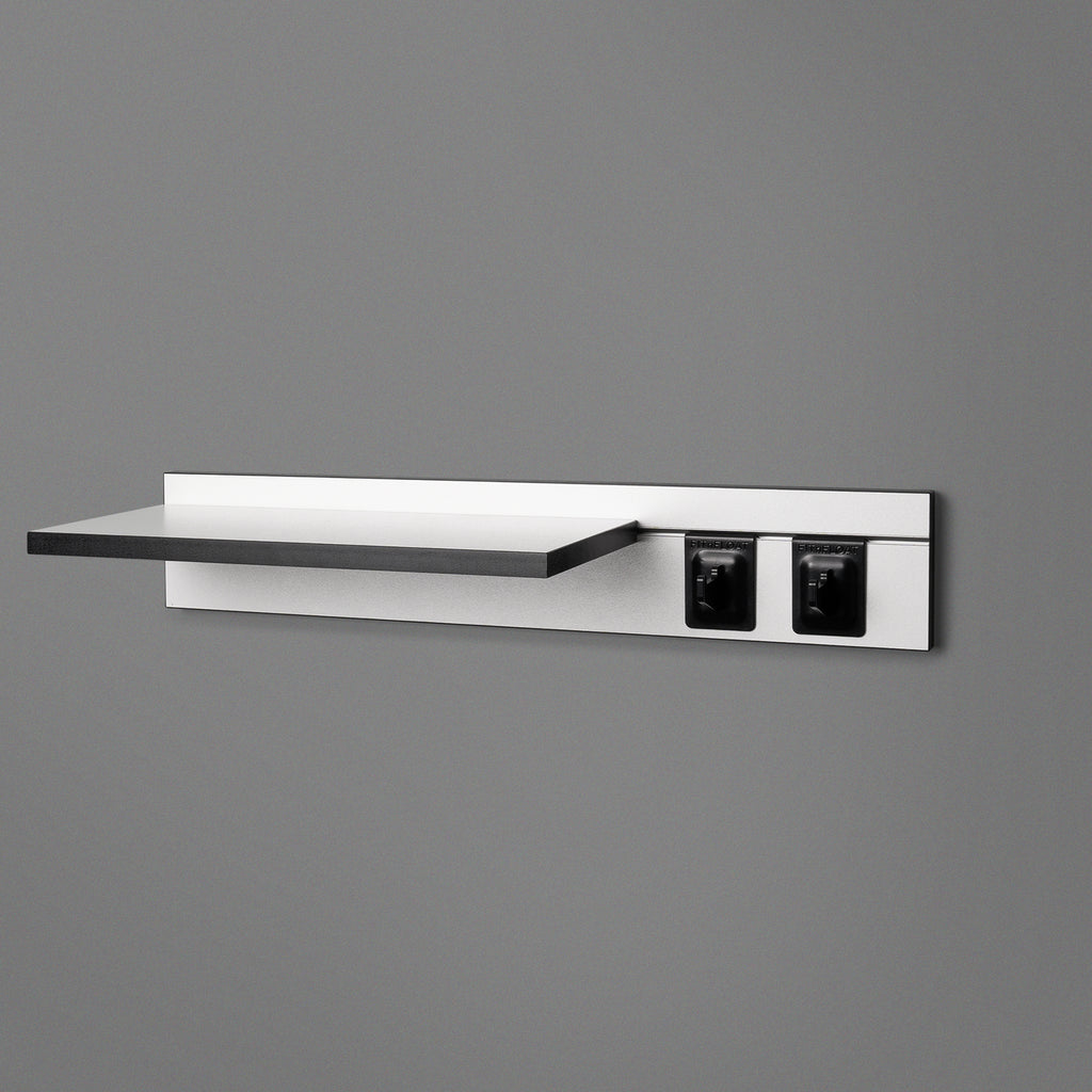 White Adjustable Floating Shelving 600mm With Two Black Hooks