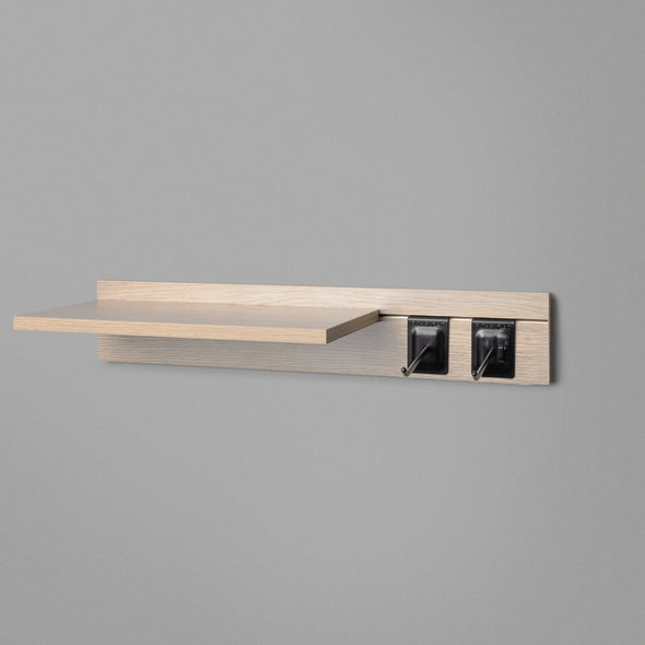 Woodgrain Adjustable Floating Shelving 600mm With Two Black Prongs Lifestyle